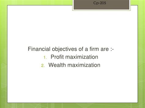 financial objectives   firm