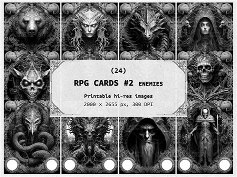 24 Rpg Enemies Cards Printable Hi Res Images Digital Download Set 2