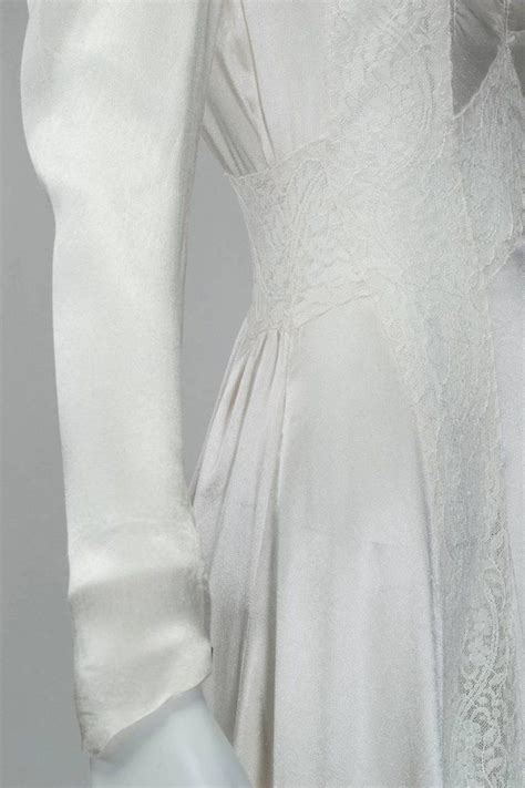 Nearly Naked White Satin Deco Wedding Gown W Transparent Lace Panels Xs S Illusion