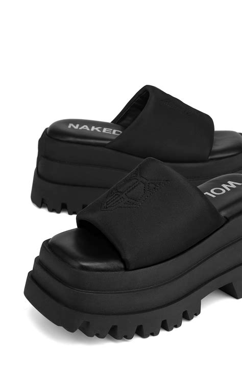NAKED WOLFE Delicious Platform Slide Sandal In Black Smart Closet