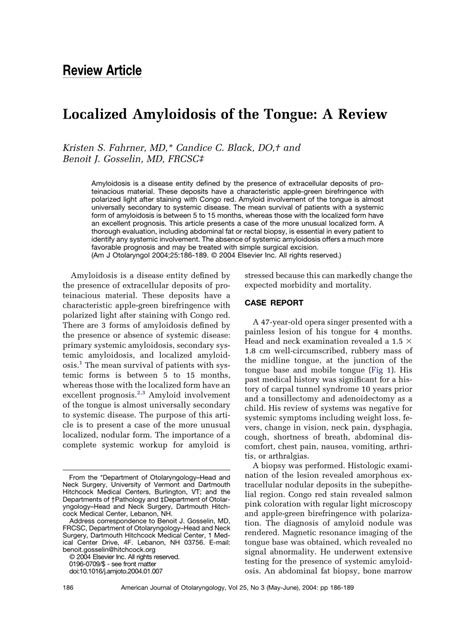 Pdf Localized Amyloidosis Of The Tongue A Review