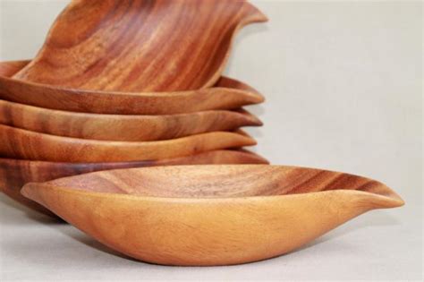 Vintage Monkey Pod Wood Bowls Salad Bowl Set W Retro Organic Leaf Shapes