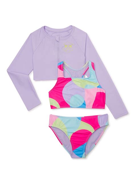 Wonder Nation Girls Rashguard Bikini Top Bottom Swimsuit Set Upf Sizes Walmart