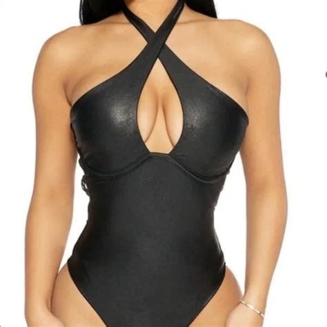 Naked Wardrobe Tops Naked Wardrobe Crisscross Cutout Faux Leather Underwire Bodysuit Poshmark