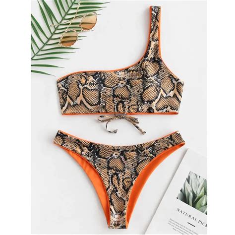 Women S Two Piece Print Sexy Split Swimsuit Bikini Swimsuit Beachwear Sexy One Shoulder Bikini