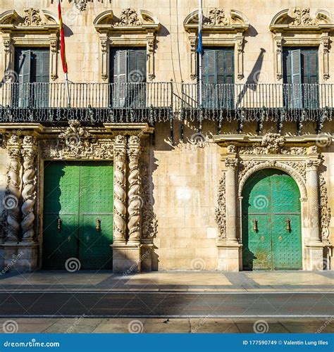 Architectural Detail of Alicante City Hall Building, Spain Stock Image