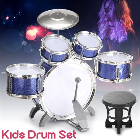 Синий Drum Set Комплект Детские музыкальные развивающие инструмент с ...