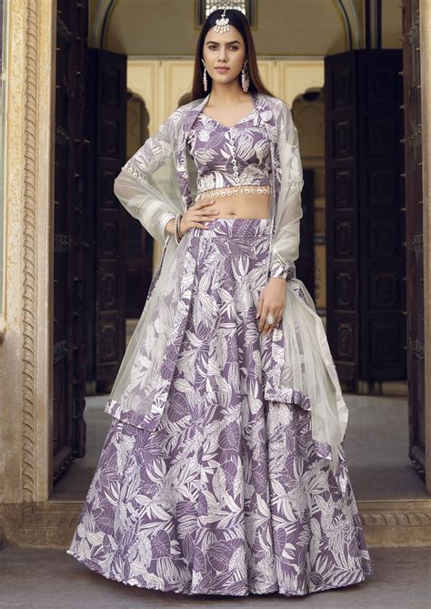 Lilac Crush Silk Floral Print Lehenga Choli - Lehengas Designer Collection