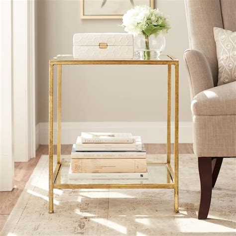 Home Decorators Collection Bella Square Gold Metal And Glass Side Accent Table 20 In W X 24 In