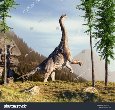 Brachiosaurus Mountains This 3d Render Illustration Stock Illustration