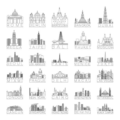 Set Of Linear City Skylines 9640225 Vector Art At Vecteezy