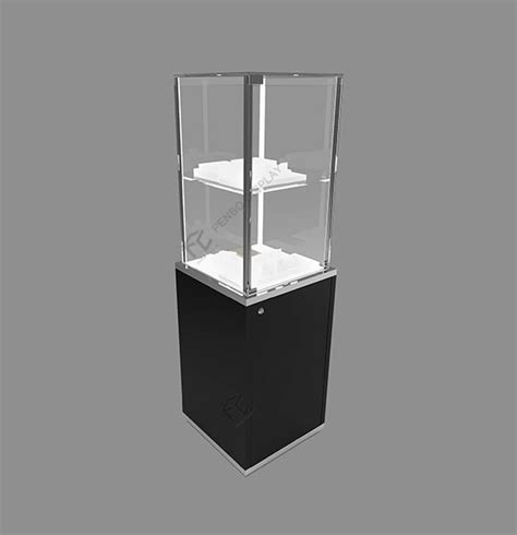 Black Museum Pedestal Display Cases With Locks Lacquered Mirror Retail Store Display Store