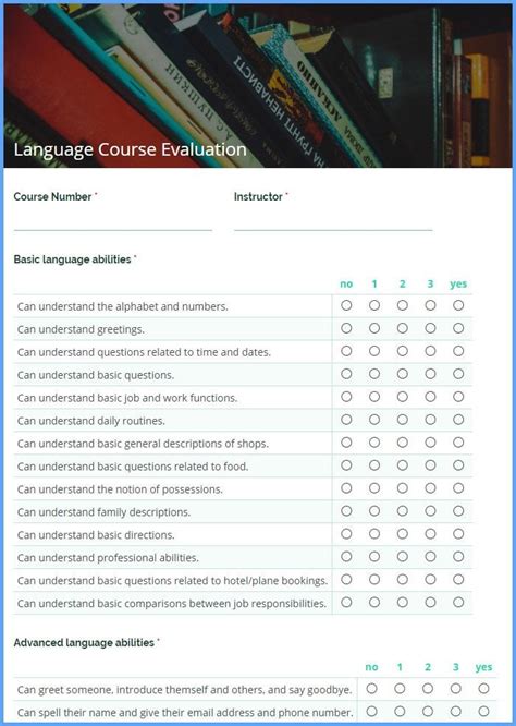 Language Course Evaluation Form Template Formsite