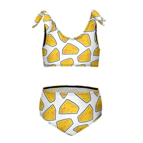 Cheese Pattern On White Background Girl S 2 Piece Bikini Set Beach Sport Swimsuit Swimwear 6 7Y