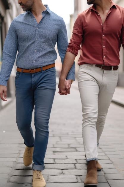 Toma Recortada De Una Pareja Gay Caminando De La Mano Creada Con Ia Generativa Foto Premium