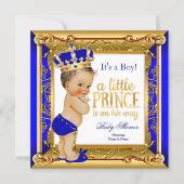 Brunette Prince Baby Shower Blue Faux Gold Invitation Zazzle