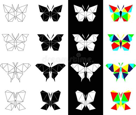 Low Poly Logo Icon Triangle Wing Fly Butterfly Polygonal Set Stock