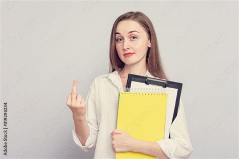 Student Woman Showing Middle Finger Doing Fuck You Bad Expression Provocation And Rude Attitude