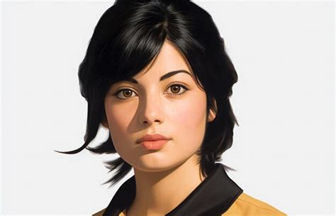 Premium AI Image Pretty Petite Brunette In A Yellow Blouse And Black Jacket