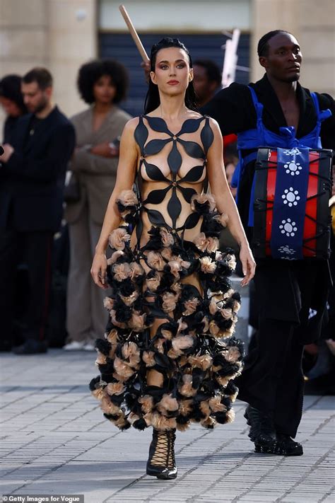 Katy Perry Nearly Flashes All In A Nude Geometric Cut Out Dress As She Makes Surprise Appearance