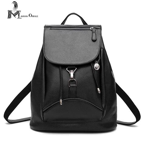 2017 New Black Leather Backpack For Women Fashion Rucksack Pu Leather