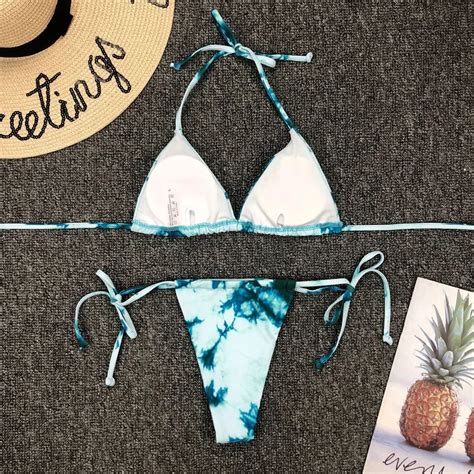 Zwei Stück Sexy Frauen Sommer Bademode Bh Krawatte Seite G String Bikini Tanga Strand Dreieck