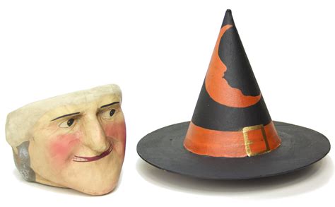 Paper Mache Witch Candy Bucket Vintage Style Halloween Witches Hat