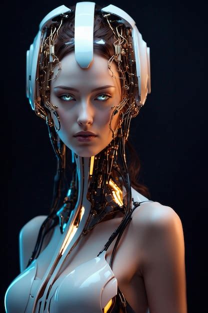 Retrato Visionario De Una Mujer Mitad Humano Mitad Robot Foto Premium