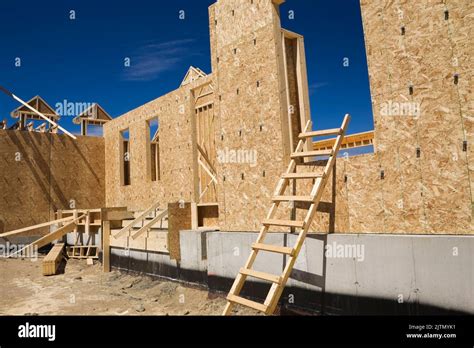 Residential Cottage Style Home Facade Under Construction Stock Photo