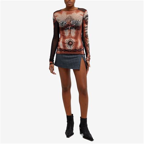 Jean Paul Gaultier Safe Sex Long Sleeve Mesh Top Nude Brown Black