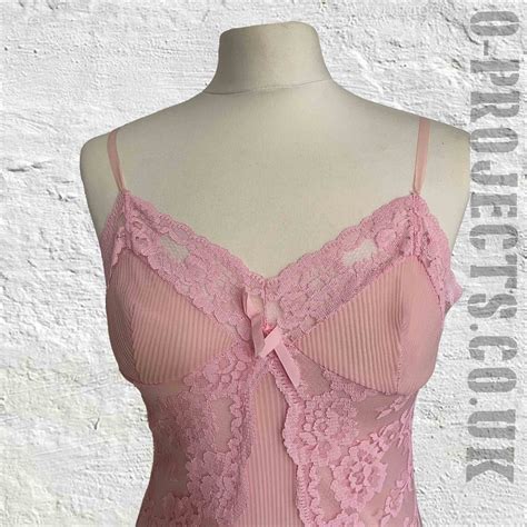 Vintage S Pink Lace Trim Slip Dress Lingerie Neatawear London Pleated Fabric Grunge