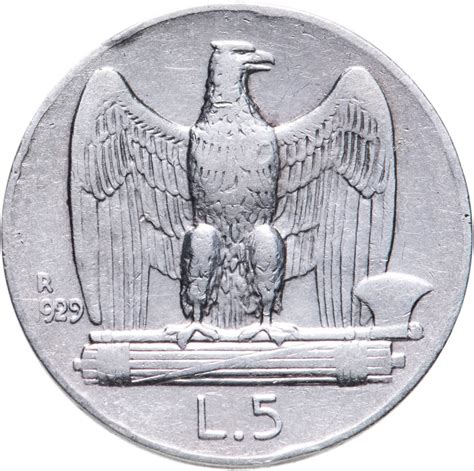 Монета Италия 5 лир 1929 стоимостью 886 руб.