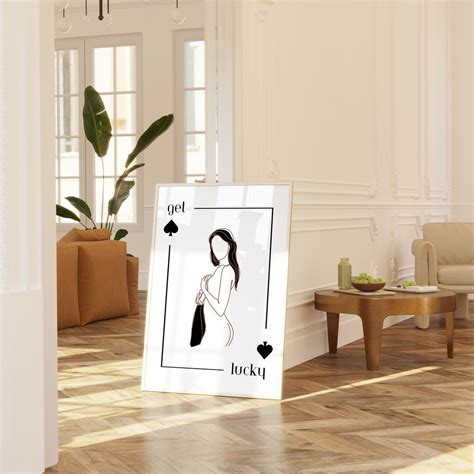 Get Lucky Black And White Wall Art Print Sexy Wall Art Feminine Wall Decor Nude Line Art Print