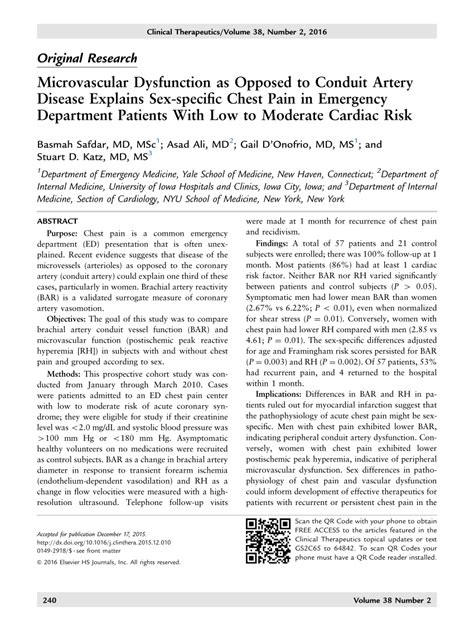 Pdf Microvascular Dysfunction As Opposed To Conduit Artery Disease Explains Sex Specific Chest