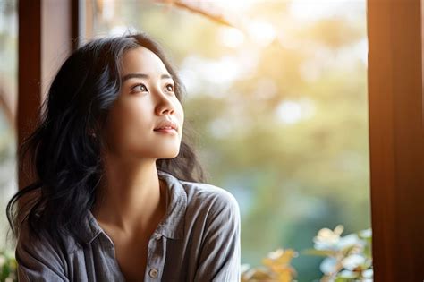 Premium Ai Image Of Thoughtful Asian Woman Looking Sideways