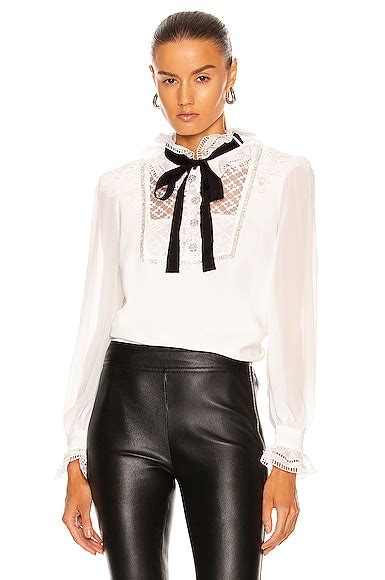 Self Portrait Frill Collar Pussy Bow Top In White Fwrd
