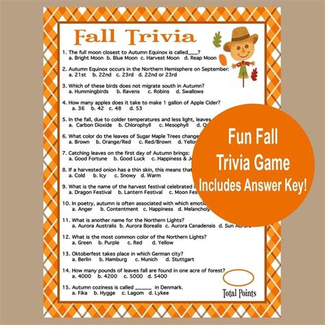 Fall Trivia Game Printable Autumn Game Fall Time Activities For