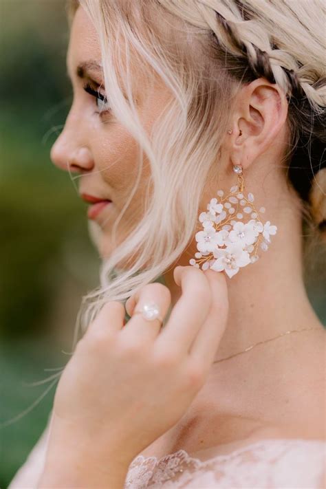 Kara Porcelain Floral Drop Statement Earrings Bridal Earrings Drop