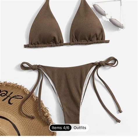 SHEIN Brown Mocha Triangle Ruched Thong Bikini Depop