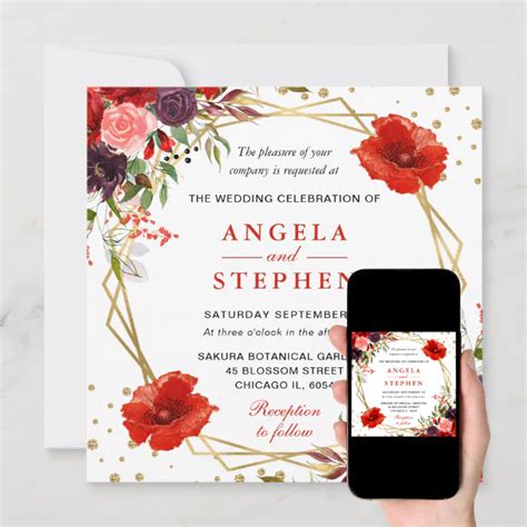 Boho Watercolor Fall Flowers Gold Frame Wedding Invitation Zazzle