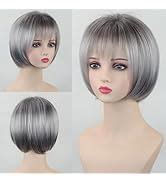 Amazon TISHINING Short White Blonde Bob Wig With Bangs For White Women Ombre Blonde