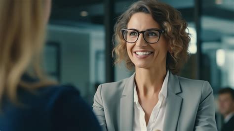 Premium Photo Positive Blonde Businesswoman Telling Jokes And Laughing With Colleagues While