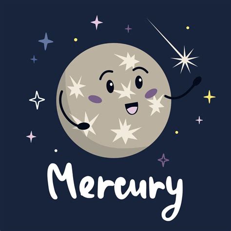 Cute Cartoon Planet Character Mercury With Funny Face Poster Solar