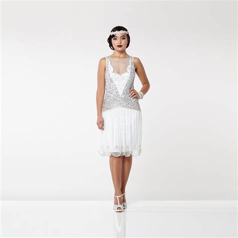 White Flapper Dress Costume 1920s Inspired Off White Chiffon Flapper