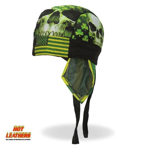Hot Leathers ヘッドラップ 緑 スカル クローバー Celtic Skull Headwrap バンダナ ヘルメットインナー