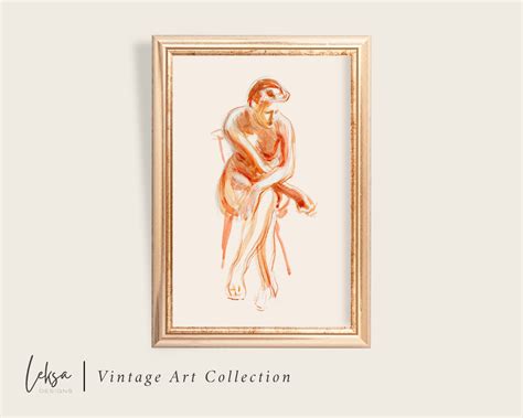 Female Nude Model Sketch Print Vintage Naked Lady Painting Femme Woman Artwork Printable