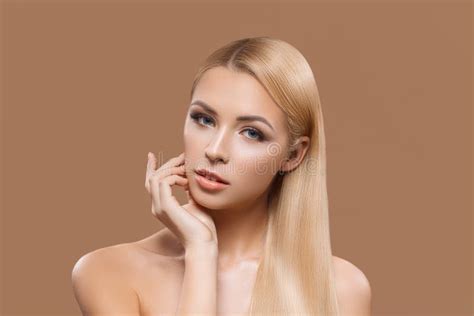 Beautiful Blonde Naked Woman With Long Hair Stock Photo Image Of Gesturing Makeup