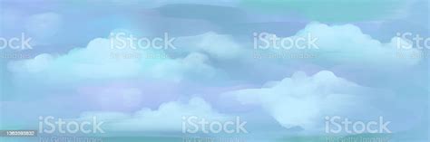 Cloudy Sky Handdrawn Rectangular Background With Clouds Realistic