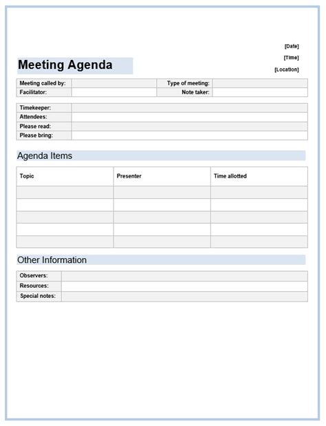 Office Meeting Agenda Template Microsoft Word Templates