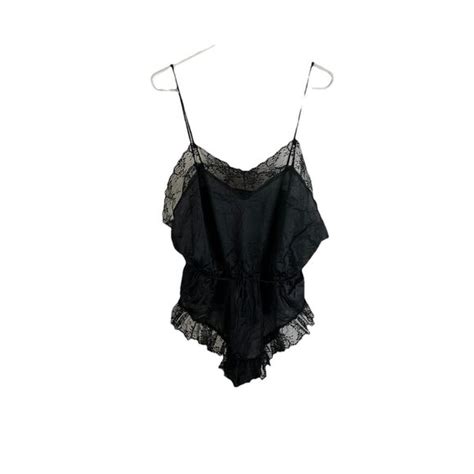 Vintage Intimates Sleepwear Vintage S Frilly Lace Teddy Snap Crotch Lingerie Usa Black